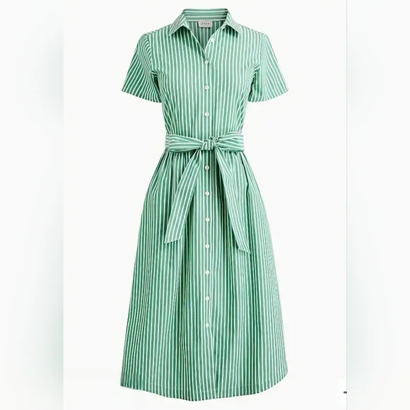J. Crew Factory | Dresses | J Crew Factory Womens Green Striped Midi Shirt  Dress Sz 2 | Poshmark